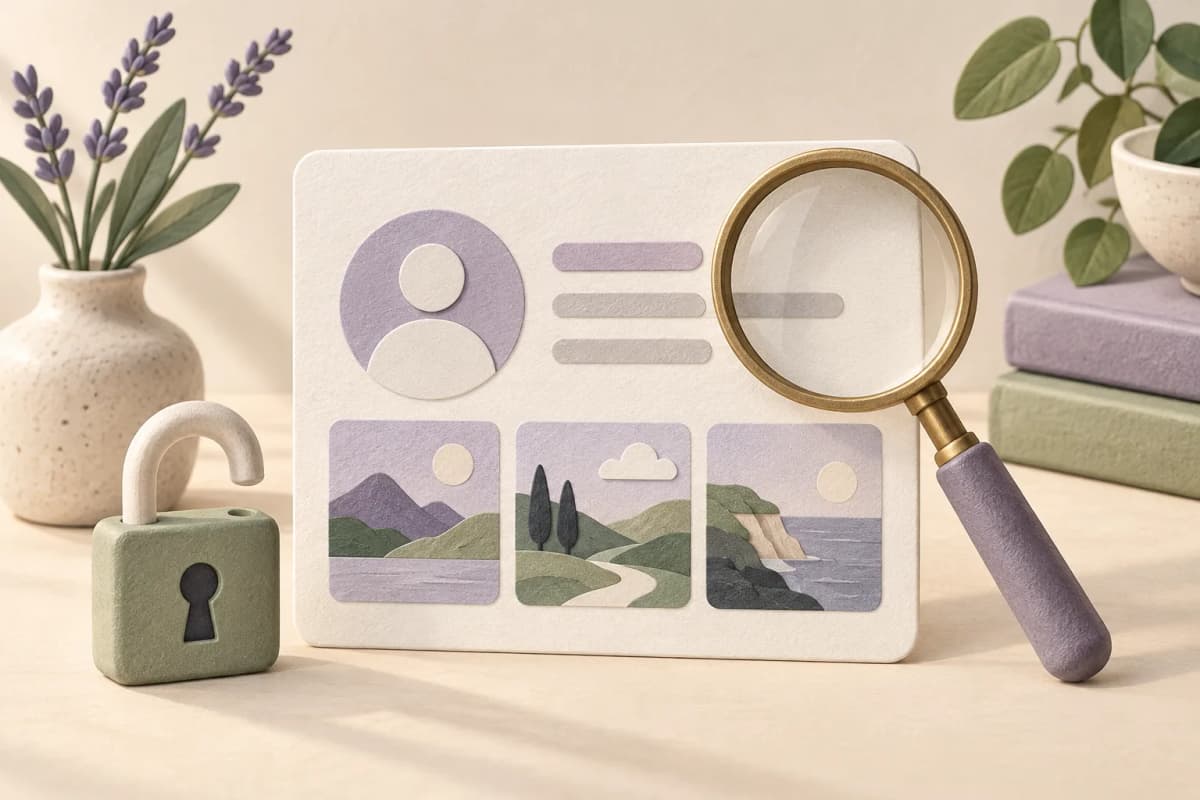Profilo concettuale di carta con post, lente d’ingrandimento e lucchetto aperto.