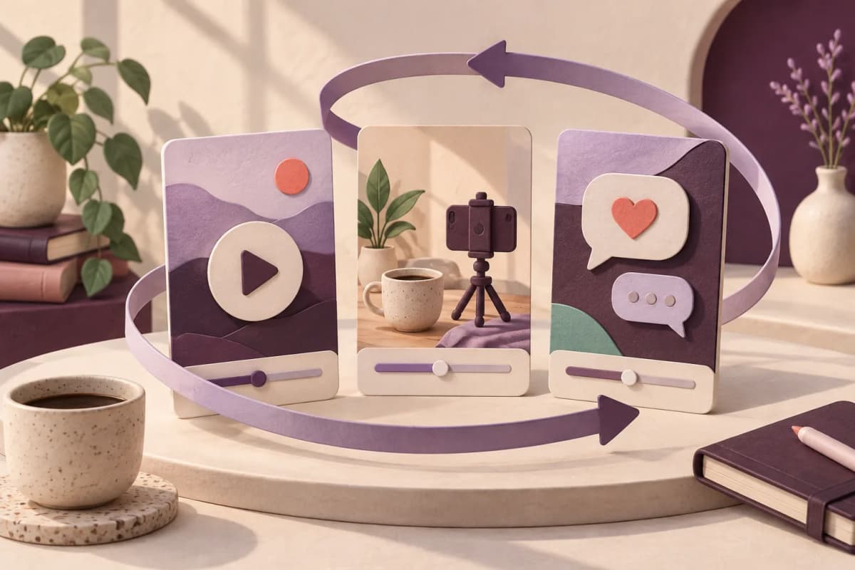 Illustrazione concettuale della preparazione di un video, della dimostrazione e delle reazioni del pubblico.
